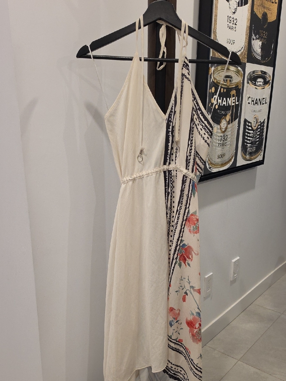 Zara Cream Floral-Panel Midi Dress